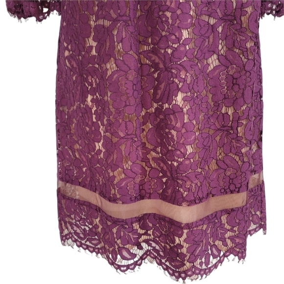 BCBGMaxAzria Maroon Lace Bell Sleeve Shift Dress - Picture 2 of 9